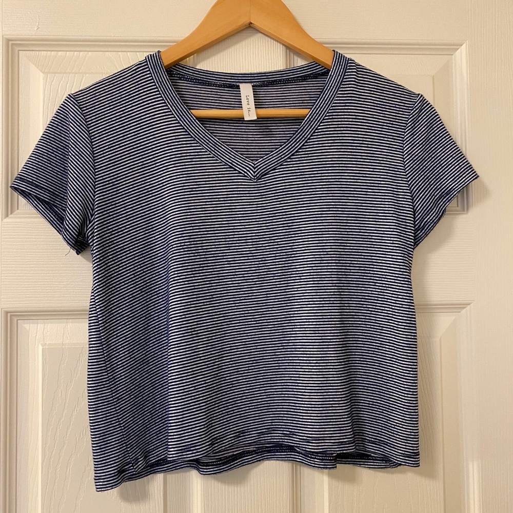 Navy Striped Crop Top